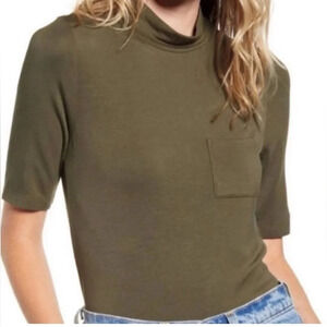 ARTICLES OF SOCIETY NWT olive green mock neck pocket front short sleeve Small
